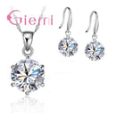 925 Sterling Silver Delicate Round Crystal Necklace Earrings Gift Jewellery Set