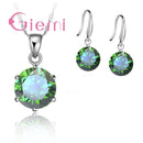 925 Sterling Silver Delicate Round Crystal Necklace Earrings Gift Jewellery Set