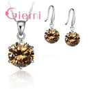 925 Sterling Silver Delicate Round Crystal Necklace Earrings Gift Jewellery Set