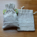 50 Lace Linen Gift Drawstring Favour Bags 8x10cm, 9x12cm or 9x15cm