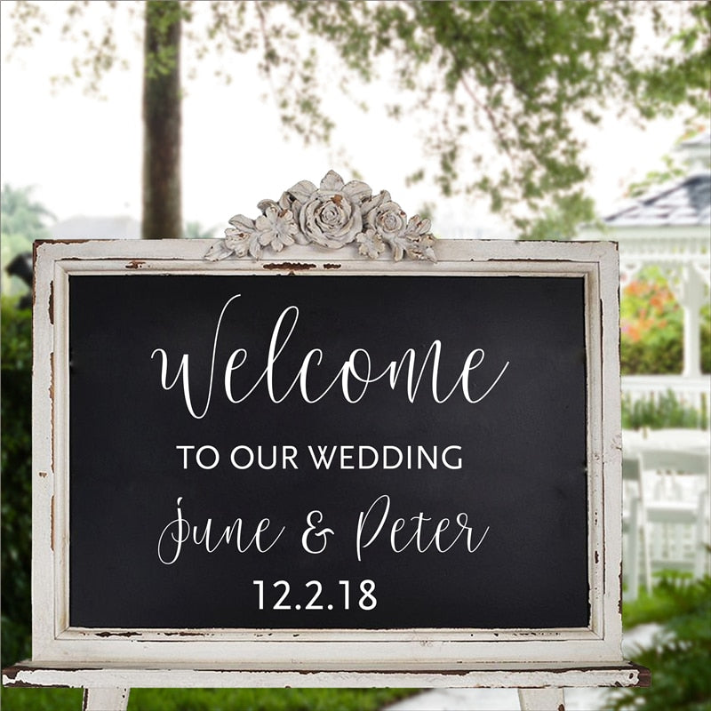 Bride and Groom Names Wedding Date Welcome Sticker Sign