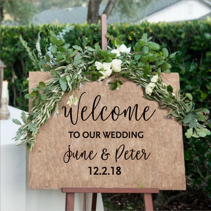 Bride and Groom Names Wedding Date Welcome Sticker Sign