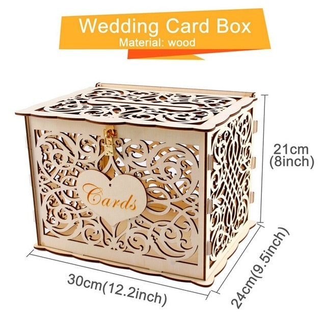 Natural Wood Filigree Wedding Card Box
