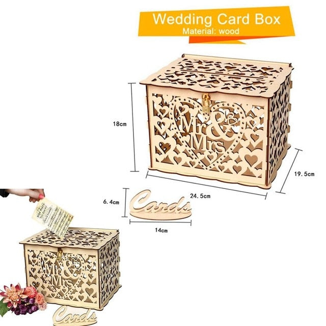 Natural Wood Filigree Wedding Card Box