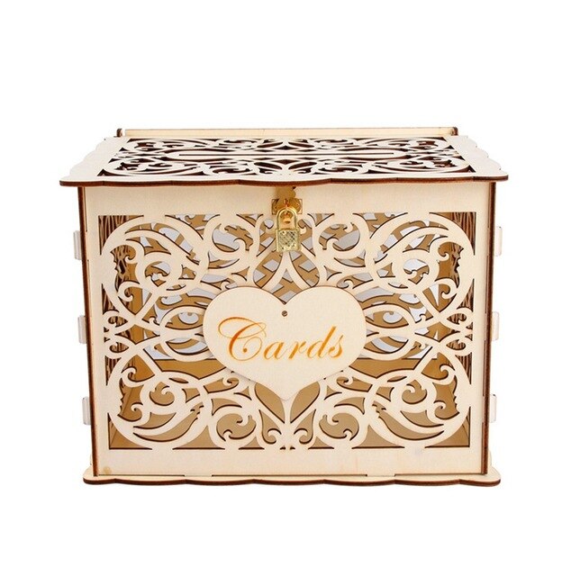 Natural Wood Filigree Wedding Card Box