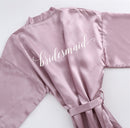 Mauve or white satin bathrobe for bride and hen party or bridesmaid