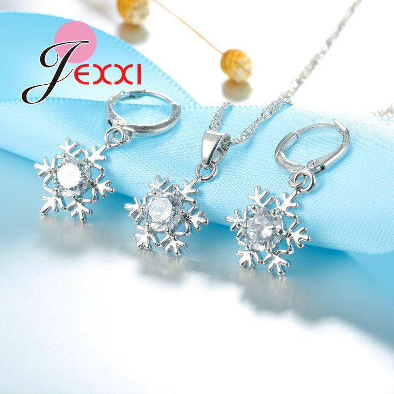 Luxury Bridal Jewellery Set 925 Sterling Silver Zircon Crystal Necklace and Earrings Sets