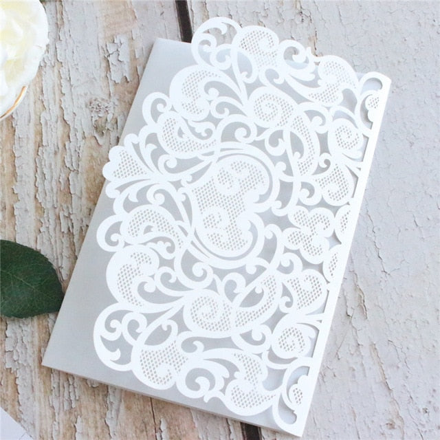 Floral Laser Cut Pocket  3D wedding invitation Card