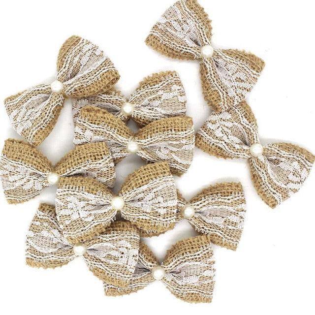 10pcs Vintage Natural Jute Burlap Hessian Bows