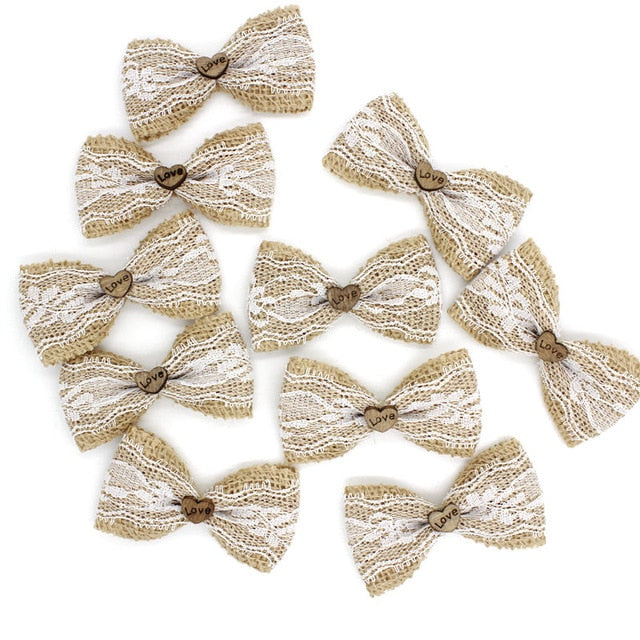 10pcs Vintage Natural Jute Burlap Hessian Bows