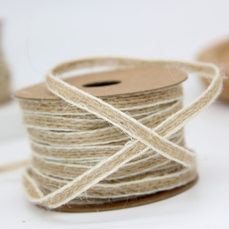 10M Roll Thin Jute Burlap Hessian Ribbon With Lace