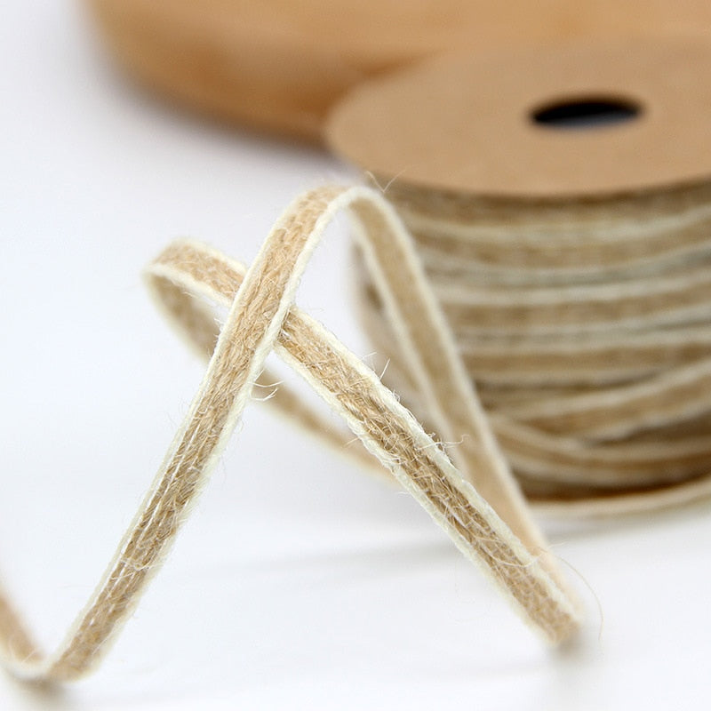 10M Roll Thin Jute Burlap Hessian Ribbon With Lace