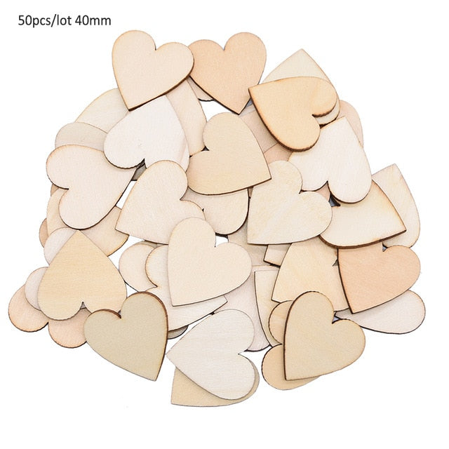 50/100pcs Blank Heart Wood Slices
