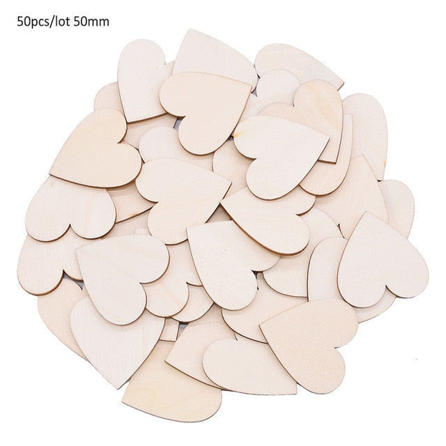 50/100pcs Blank Heart Wood Slices