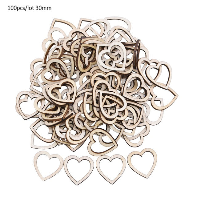 50/100pcs Blank Heart Wood Slices