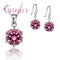 925 Sterling Silver Delicate Round Crystal Necklace Earrings Gift Jewellery Set