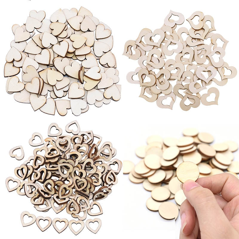 50/100pcs Blank Heart Wood Slices