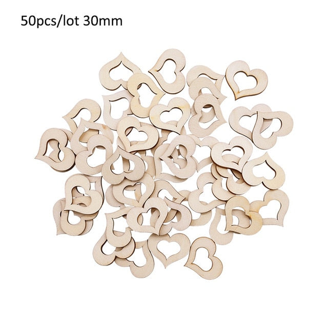 50/100pcs Blank Heart Wood Slices