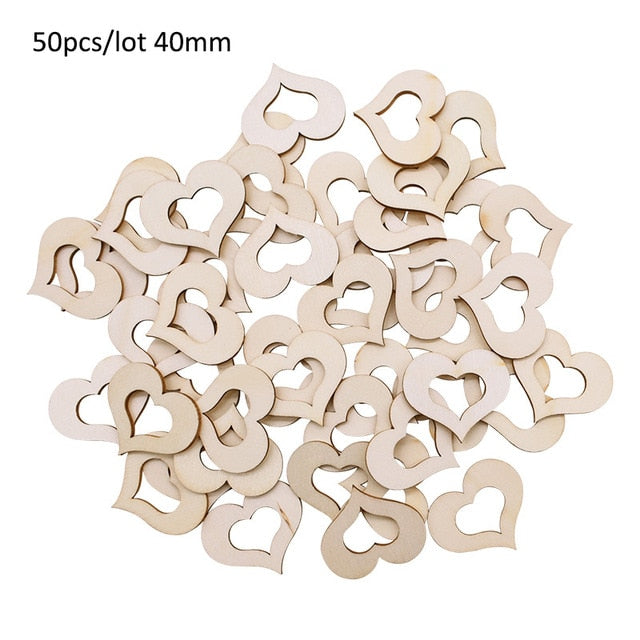 50/100pcs Blank Heart Wood Slices