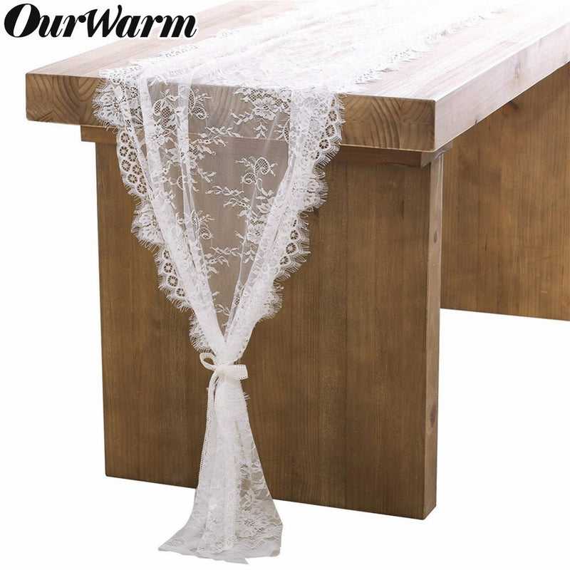 Floral Pattern V White Lace Table Runner