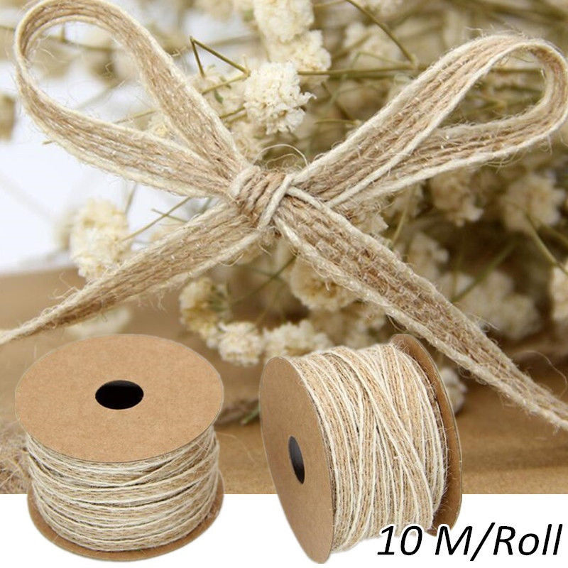 10M Roll Thin Jute Burlap Hessian Ribbon With Lace